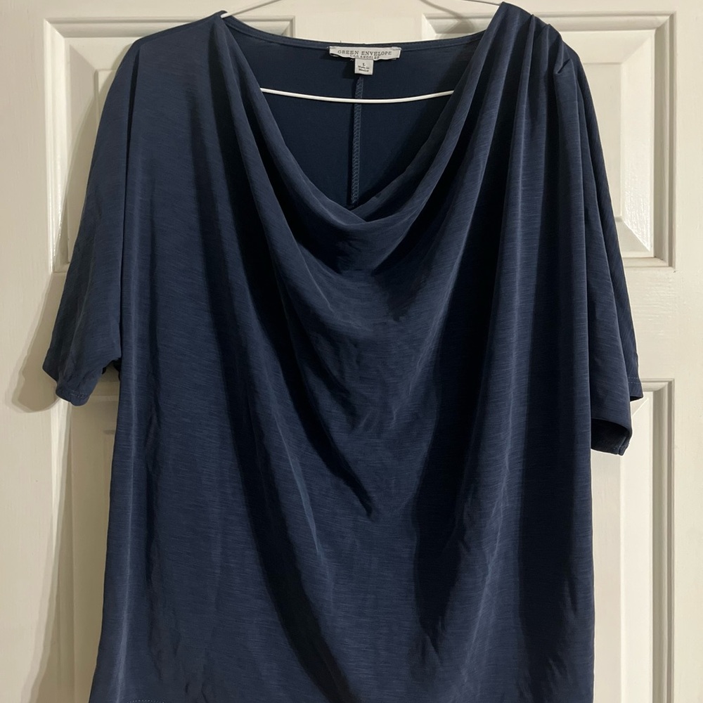 Navy Short Sleeve Drape Top